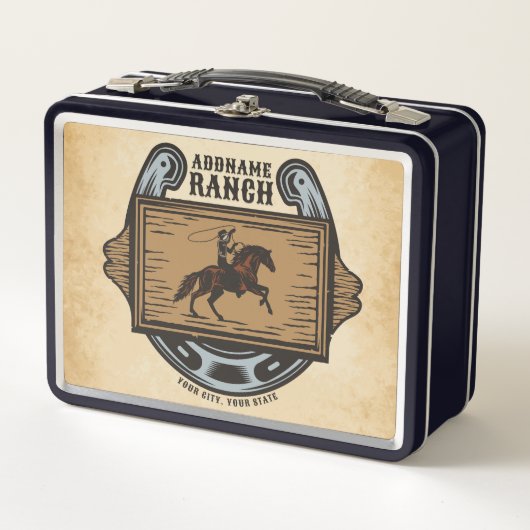 Roping Cowboy ADD NAME Western Familienhorde Metall Brotdose (Vorderseite)