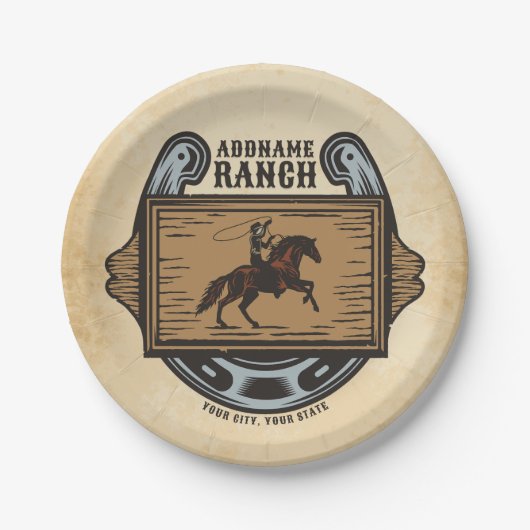 Roping Cowboy ADD NAME Western Familienhorde Pappteller (Vorderseite)