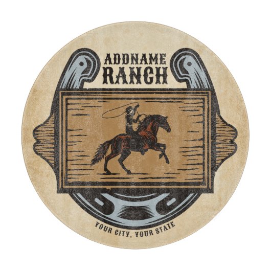Roping Cowboy ADD NAME Western Familienhorde Schneidebrett (Vorderseite)