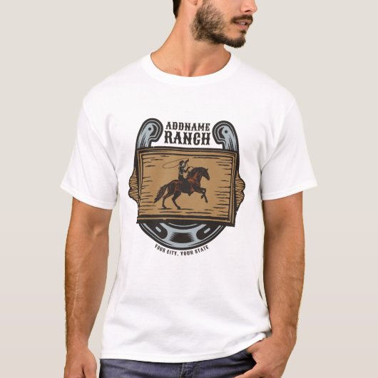 Roping Cowboy ADD NAME Western Familienhorde T-Shirt (Vorderseite)