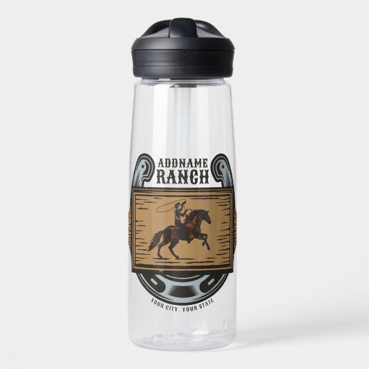 Roping Cowboy ADD NAME Western Familienhorde Trinkflasche (Vorne)
