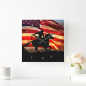 Roping Cowboy and Horse American Flag Quadratische Wanduhr (Zuhause)
