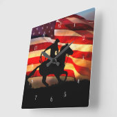Roping Cowboy and Horse American Flag Quadratische Wanduhr (Winkel)