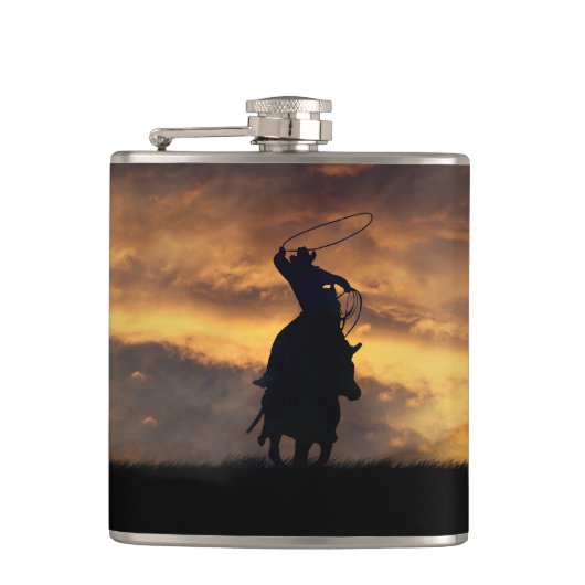 Roping Cowboy Flask Flachmann (Vorderseite)