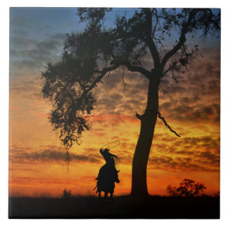 Roping Cowboy mit Reittier Country Western Fliese