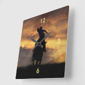 Roping Cowboy und Steer Clock Quadratische Wanduhr (Winkel)