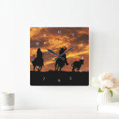 Roping Cowboys in the Sunset Quadratische Wanduhr (Zuhause)