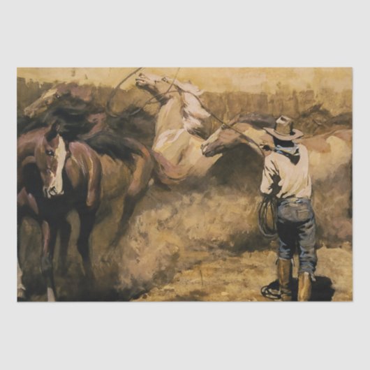 "Roping Palomino" Western Kunst von Maynard Dixon Seidenpapier (Vorderseite)