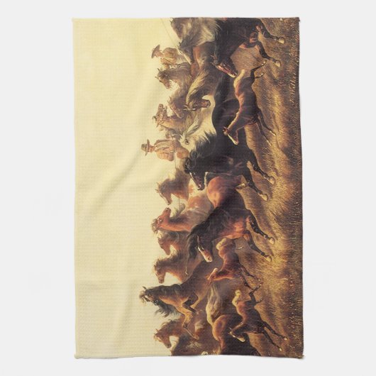 Roping Wild Horses von James Walker Geschirrtuch (Vertikal)