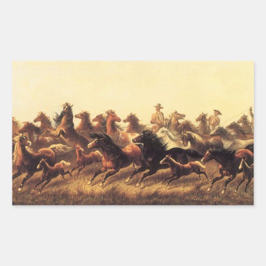 Roping Wild Horses von James Walker Rechteckiger Aufkleber (Vorderseite)