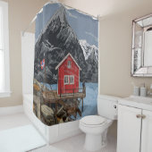 Rorbu Lofoten Bergen Norwegen Landschaftsbild Illu Duschvorhang (Beispiel)