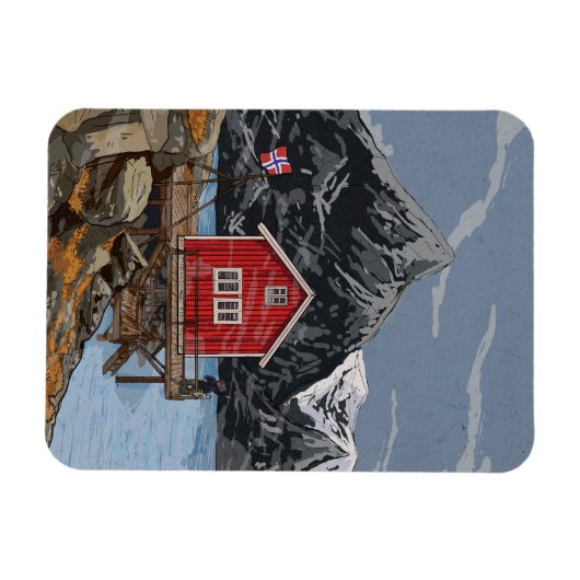 Rorbu Lofoten Bergen Norwegen Landschaftsbild Illu Magnet (Horizontal)