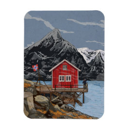 Rorbu Lofoten Bergen Norwegen Landschaftsbild Illu Magnet
