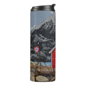 Rorbu Lofoten Bergen Norwegen Landschaftsbild Illu Thermosbecher (Nach links gedreht)