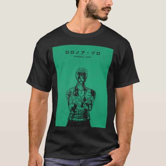 Roronoa Zoro grüne Manga-Stil-Illustration T-Shirt (Vorderseite)