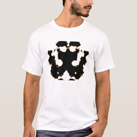Rorschach Test einer Tinten-Fleck-Karte auf Weiß T-Shirt (Vorderseite)