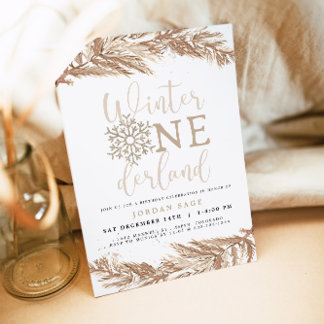 RORY Boho Beige Winter Wonderland Erster Geburtsta Einladung