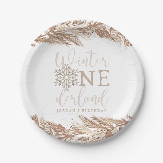 RORY Boho Beige Winter Wonderland Erster Geburtsta Pappteller (Vorderseite)