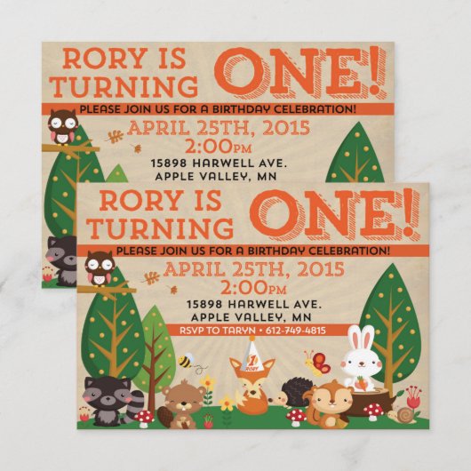 Rory First Birthday Invite Einladung (Vorne/Hinten)