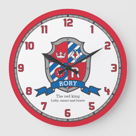 Rory Jungs Name bedeutet heraldry Ritter Schild Große Wanduhr (Vorderseite)