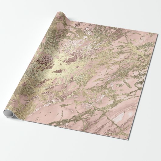Ros Gold Blush Marble Shiny Metallic Stroke Pink Geschenkpapier (Ungerollt)