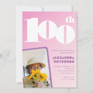 Rosa 100. Geburtstagseinladung für ihr Retro-Foto Einladung
