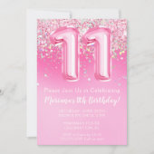 Rosa 11. Geburtstag Einladung Girly Pink Glitzer (Vorderseite)