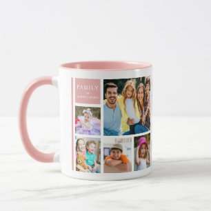 Rosa 12 Familienfoto-Collage-Zitat Monogramm Tasse