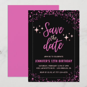 Rosa 12. Geburtstagseinladungen Save the Date Glam Einladung