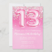 Rosa 13. Geburtstag Einladung Girly Pink Glitzer (Vorderseite)