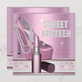 Rosa 16 . Geburtstag 16 Party Schuhpappe Einladung (Vorne/Hinten)