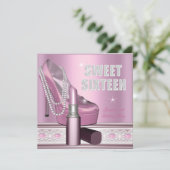 Rosa 16 . Geburtstag 16 Party Schuhpappe Einladung (Stehend Vorderseite)