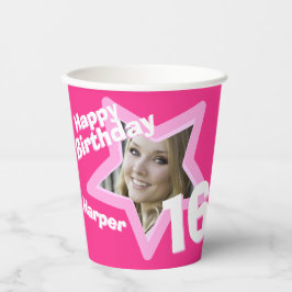 Rosa 16. Geburtstag Foto personalisierte Papiertas Pappbecher