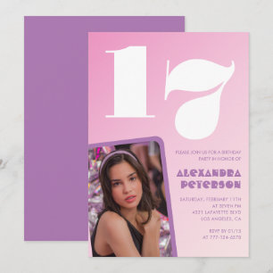 Rosa 17. Geburtstagseinladungen Retro-Foto Einladung