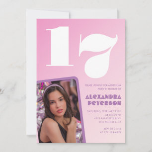 Rosa 17. Geburtstagseinladungen Retro-Foto Einladung