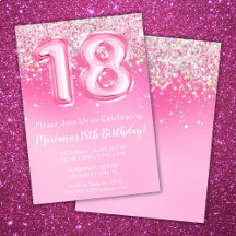 Rosa 18. Geburtstag Einladung Girly Pink Glitzer