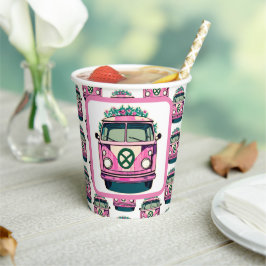 Rosa 1970er Hippie Van Retro Vintag Style Geburtst Pappbecher