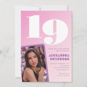 Rosa 19. Geburtstagseinladungen Retro-Foto Einladung
