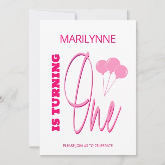 Rosa 1. Geburtstag Einladung (Vorderseite)