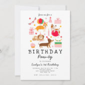 Rosa 1. Geburtstag Lasst uns pawty Party Einladung (Vorderseite)