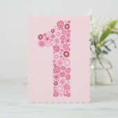 Rosa 1. Geburtstag Nummer 1 Party Custom Einladung (Stehend Vorderseite)