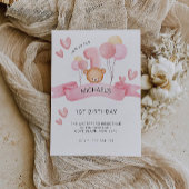 Rosa 1. Geburtstag, Teddybär Einladung