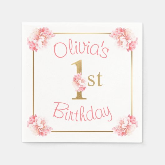 Rosa 1. GeburtstagsGirl Party Serviette (Vorderseite)
