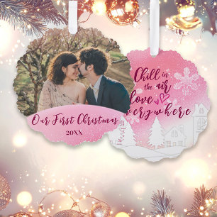 Rosa 1. Weihnachten gemeinsam verheiratet individu Ornament Karte