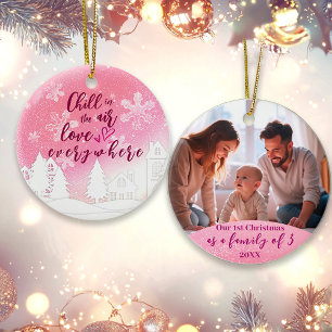 Rosa 1. Weihnachtsfamilie von 3 Foto Warmes Zitat Ornament