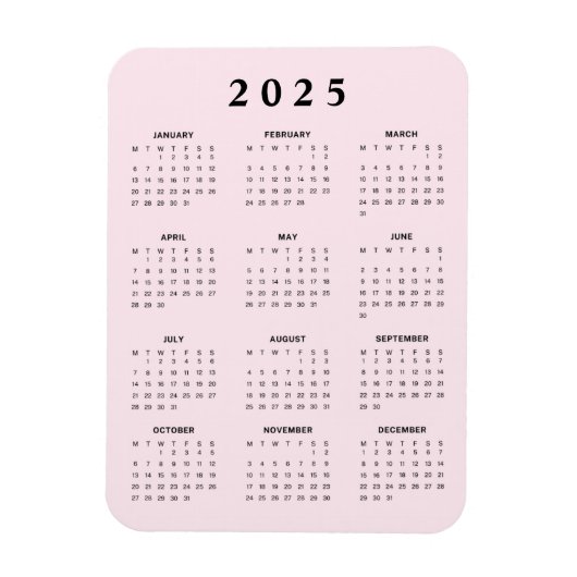 Rosa 2025 Monatlicher Kalender Magnet (Vertikal)