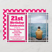 Rosa 21. Foto Geburtstagsparty Einladung (Vorne/Hinten)