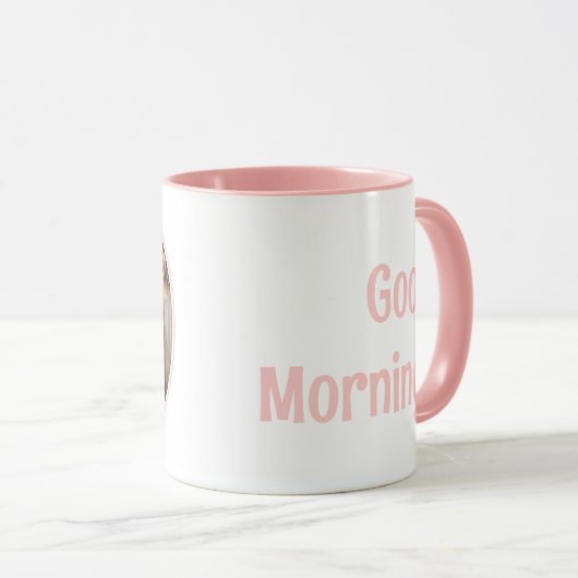 Rosa 2 Foto "Guten Morgen!" Maßgeschneiderte Typog Tasse (VorderseiteRechts)