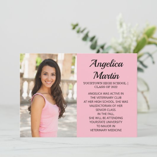 Rosa 2-seitige Ankündigung von Abschluss 3 Foto (Stehend Vorderseite)