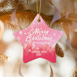 Rosa 2-seitige Friedliche Snow Forest Weihnachtsst Keramik Ornament